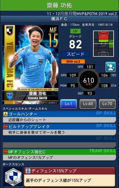 Jクラ 19年11 12月度月間mvp Potmカード登場 J2編 Pepe Blog