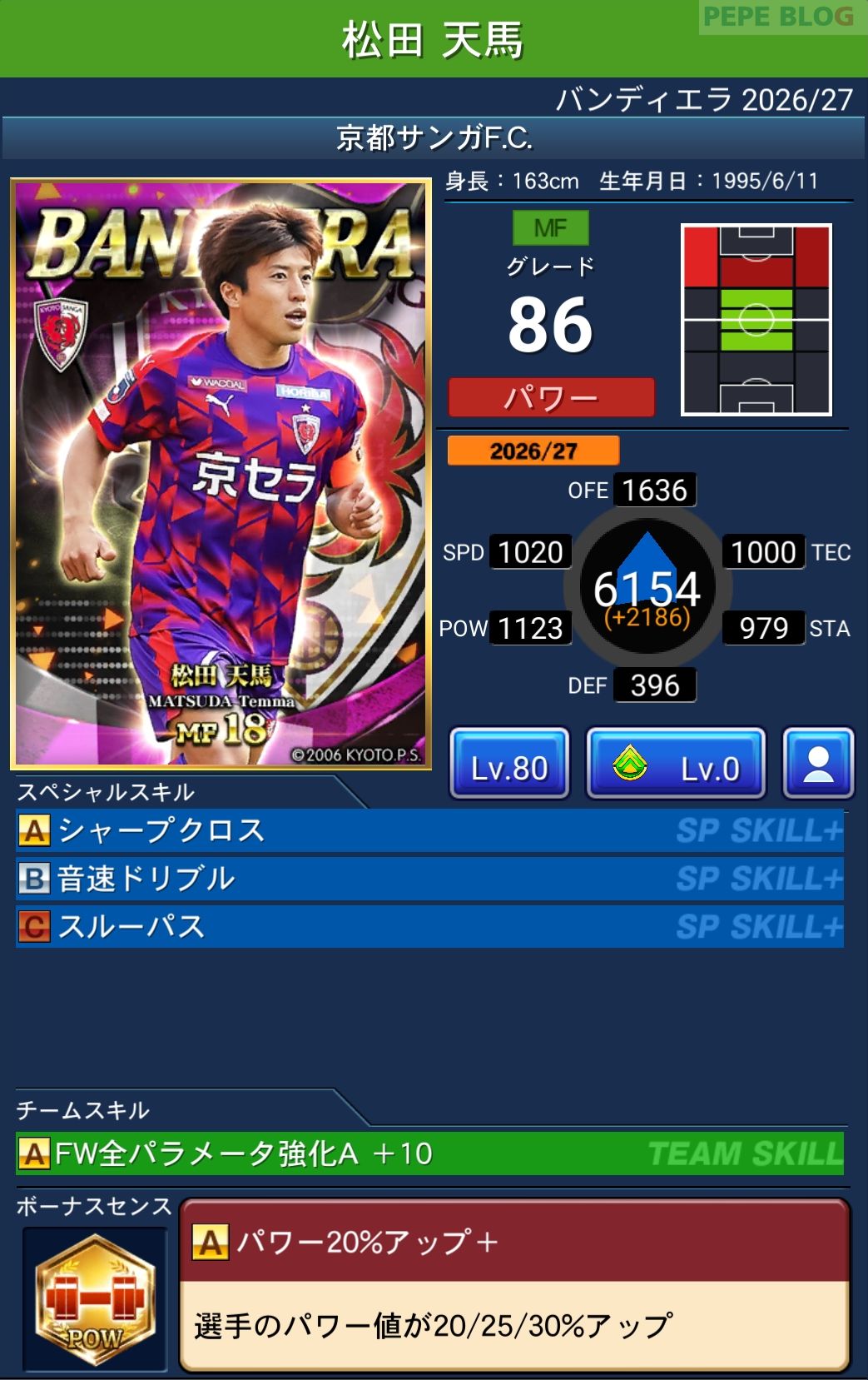 Jクラ バンディエラ2026-27 松田天馬 京都サンガF.C.