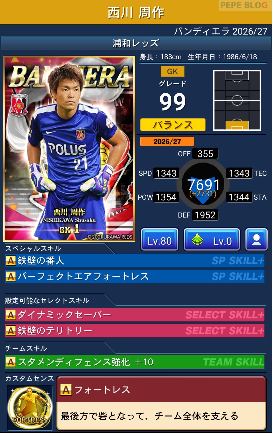 Jクラ バンディエラ2026-27 西川周作 浦和レッズ