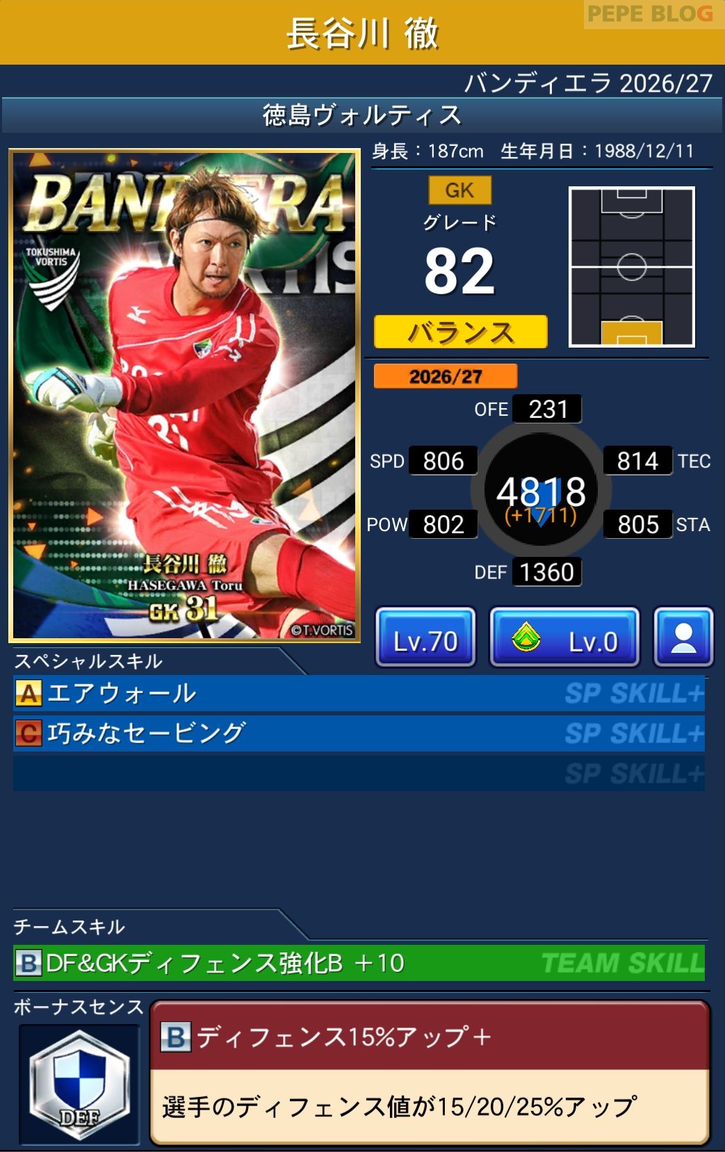 Jクラ バンディエラ2026-27 長谷川徹 徳島ヴォルティス