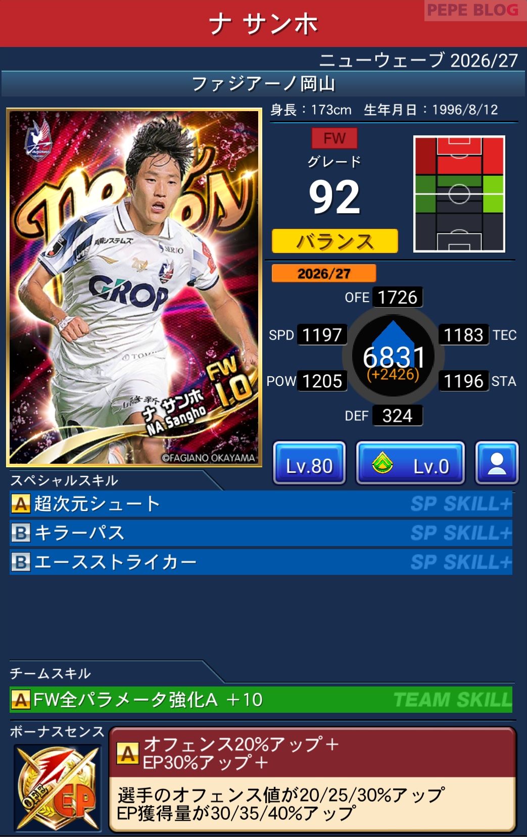 Jクラ ニューウェーブ2026-27 ナサンホ ファジアーノ岡山