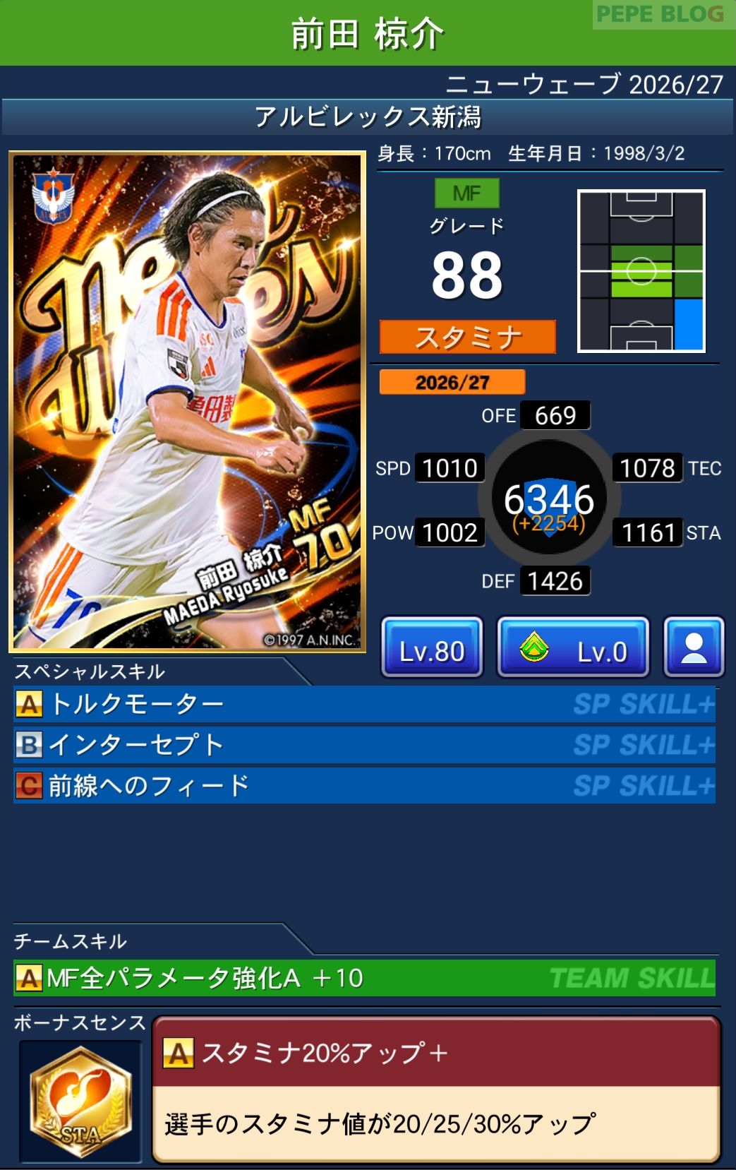 Jクラ ニューウェーブ2026-27 前田椋介 アルビレックス新潟