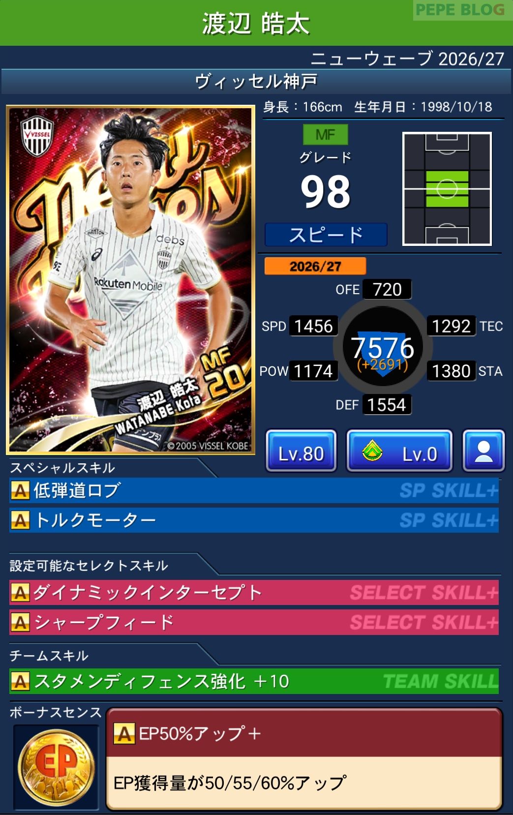 Jクラ ニューウェーブ2026-27 渡辺皓太 ヴィッセル神戸