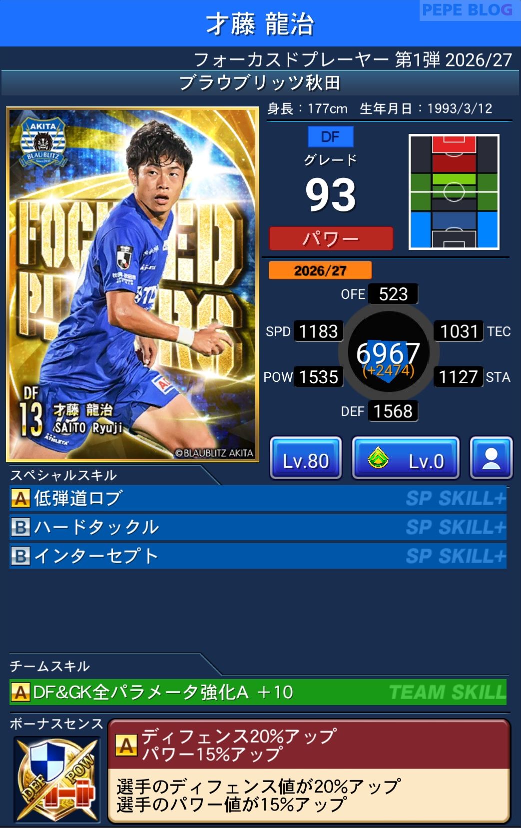 Jクラ フォーカスドプレーヤー第1弾2026/27 ブラウブリッツ秋田 才藤 龍治 グレード93