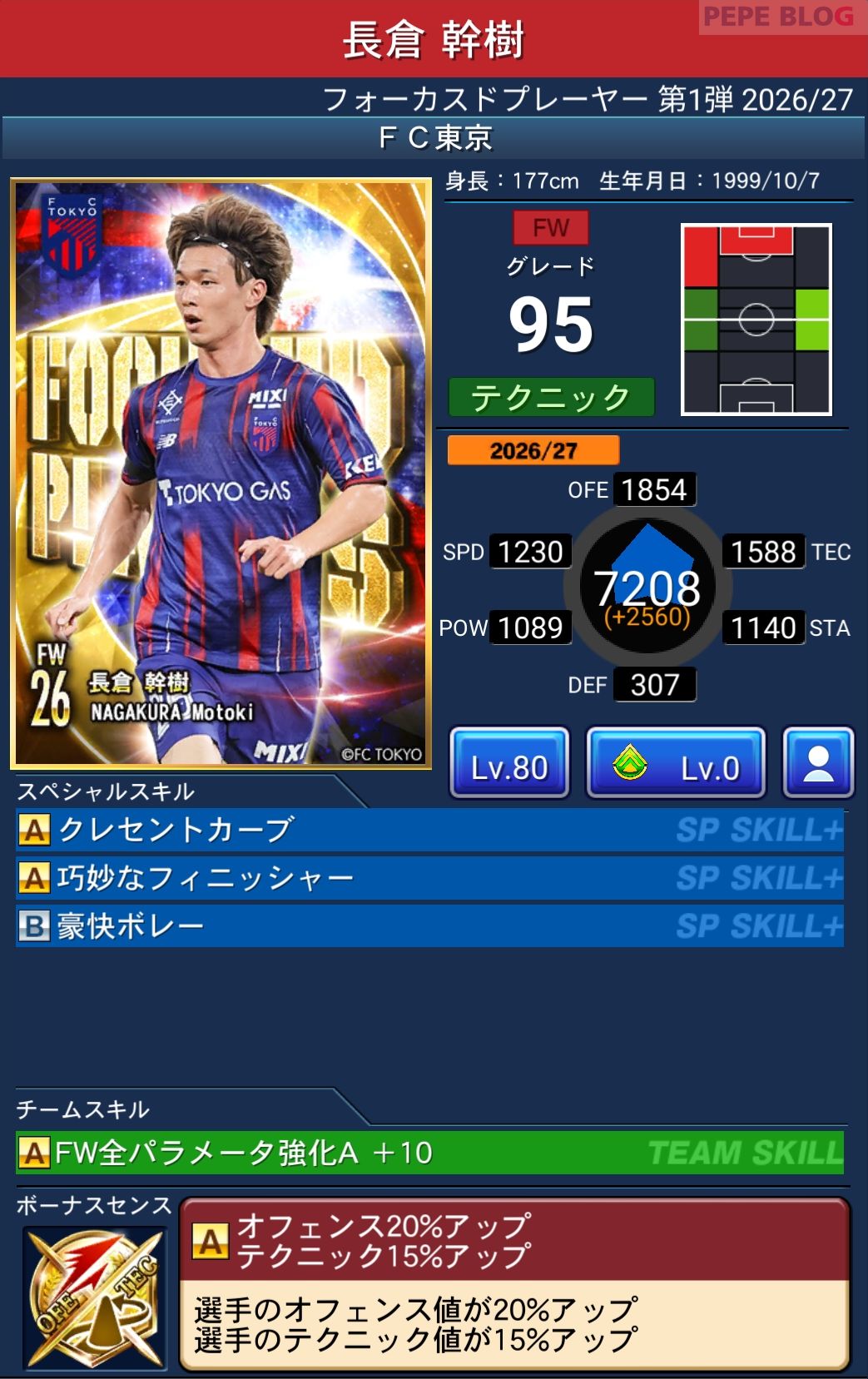 Jクラ フォーカスドプレーヤー第1弾2026/27 FC東京 長倉 幹樹 グレード95