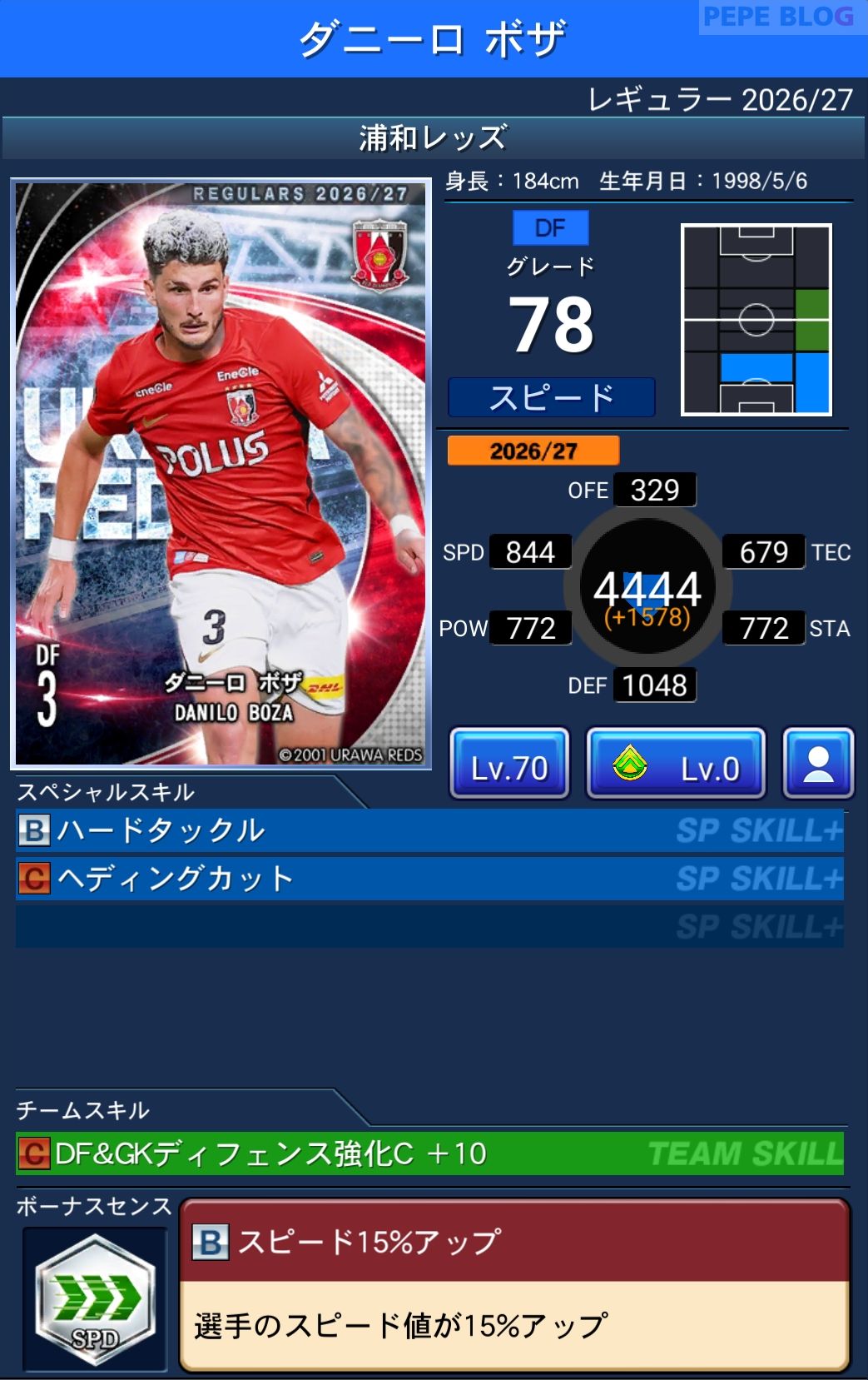 Jクラ レギュラー2026/27 浦和レッズ ダニーロ ボザ グレード78