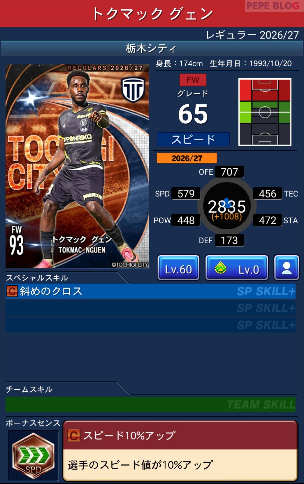 Jクラ レギュラー2026/27 栃木シティ トクマック グエン グレード65
