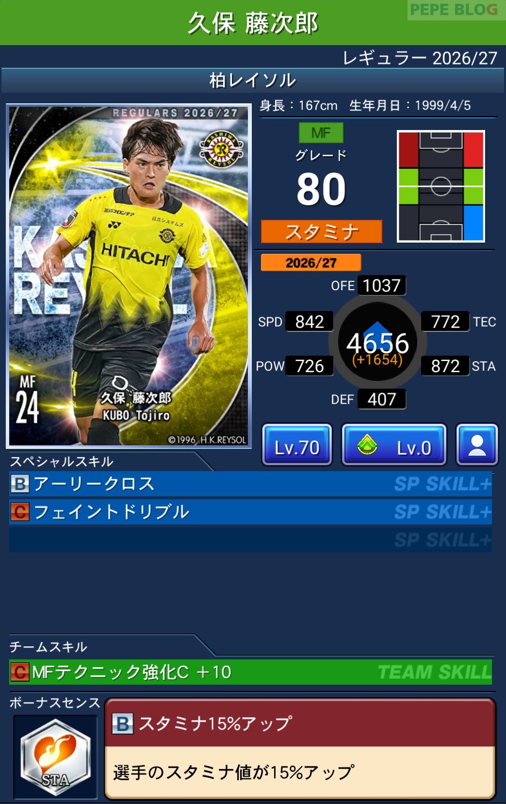 Jクラ レギュラー2026/27 柏レイソル 久保 藤次郎 グレード80