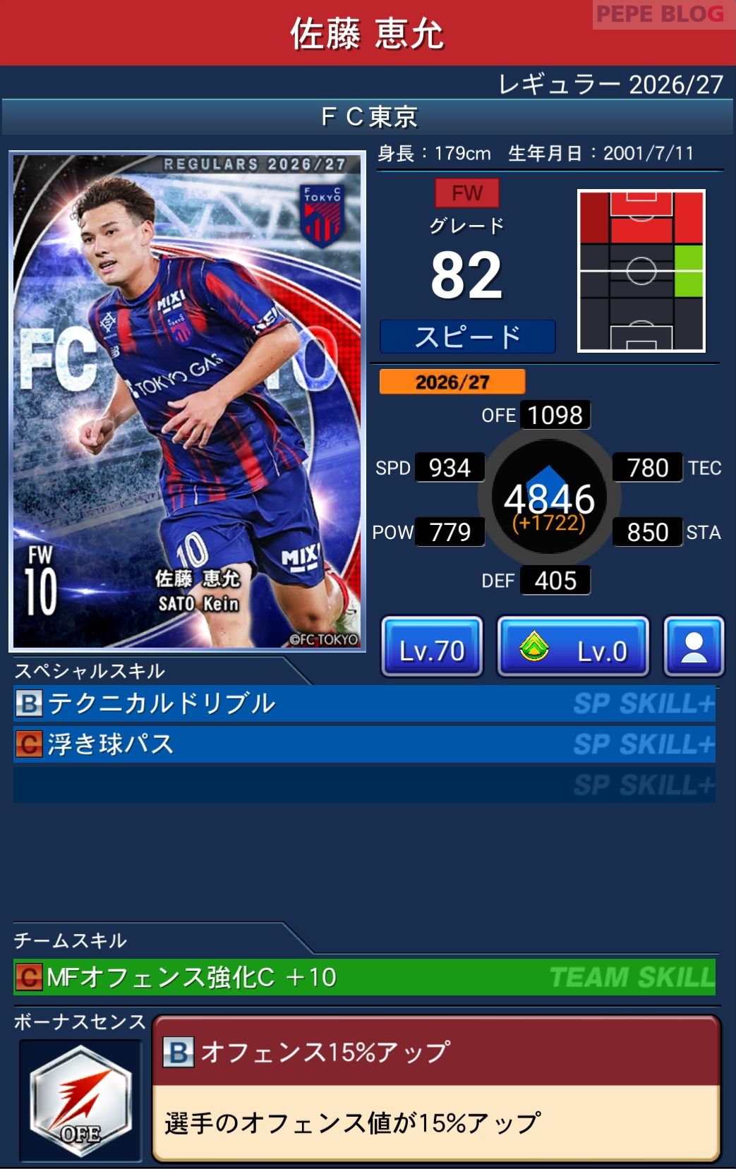 Jクラ レギュラー2026/27 FC東京 佐藤 恵允 グレード82