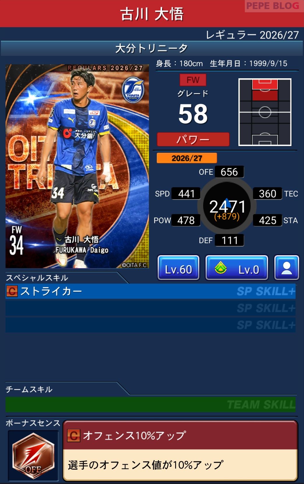 Jクラ レギュラー2026/27 大分トリニータ 古川 大悟 グレード58