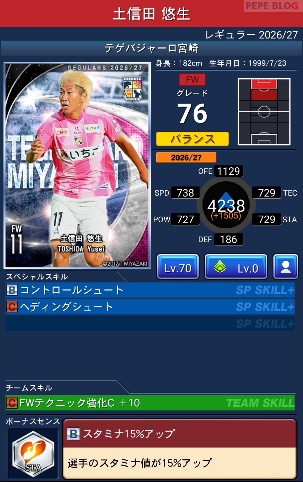 Jクラ レギュラー2026/27 テゲバジャーロ宮崎 土信田 悠生 グレード76