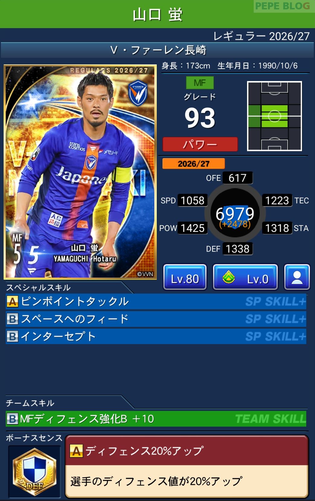 Jクラ レギュラー2026/27 V・ファーレン長崎 山口 蛍 グレード93