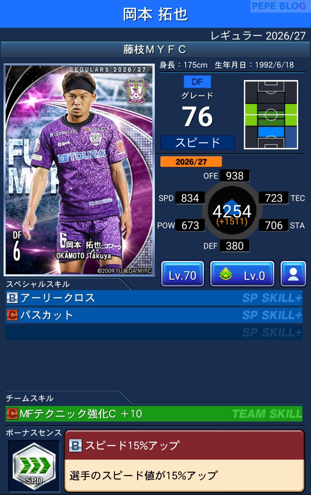Jクラ レギュラー2026/27 藤枝MYFC 岡本 拓也 グレード76