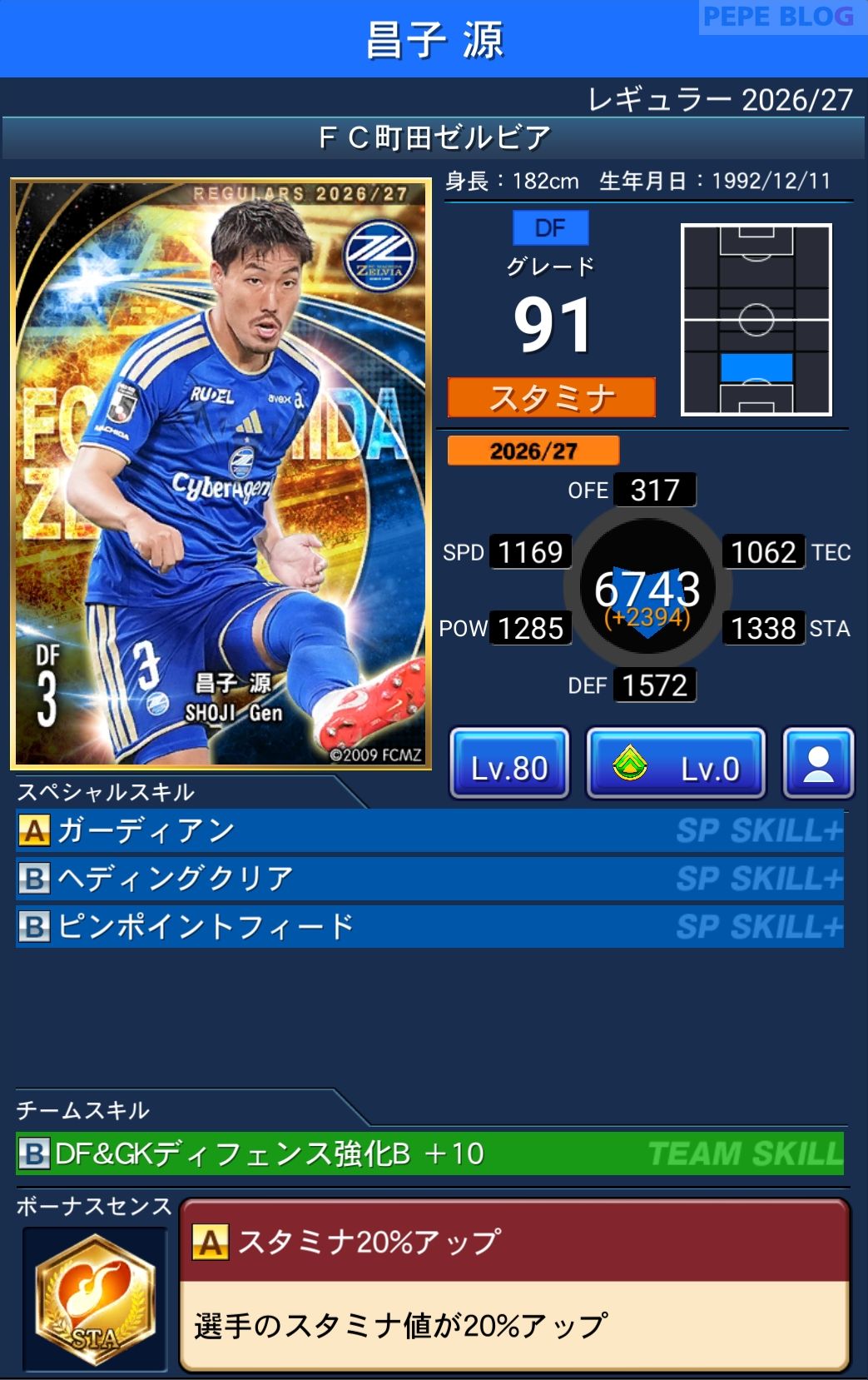 Jクラ レギュラー2026/27 FC町田ゼルビア 昌子 源 グレード91