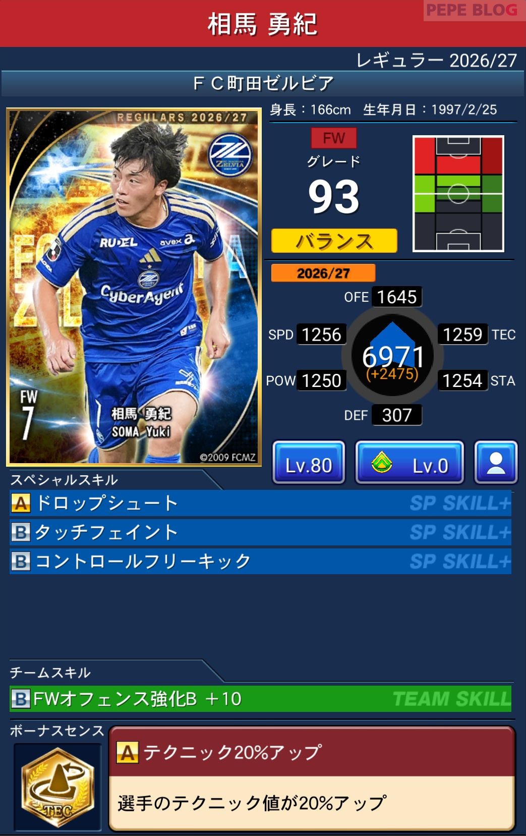 Jクラ レギュラー2026/27 FC町田ゼルビア 相馬 勇紀 グレード93