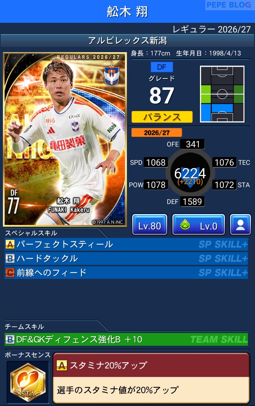 Jクラ レギュラー2026/27 アルビレックス新潟 舩木 翔 グレード87