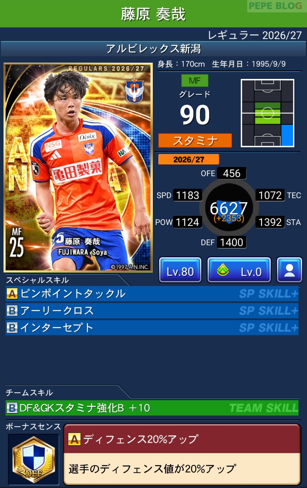 Jクラ レギュラー2026/27 アルビレックス新潟 藤原 奏哉 グレード90