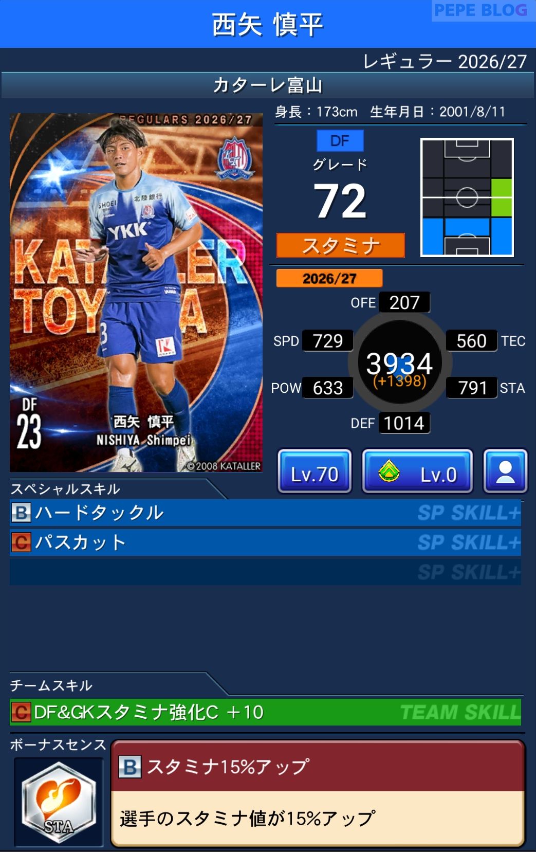 Jクラ レギュラー2026/27 カターレ富山 西矢 慎平 グレード72