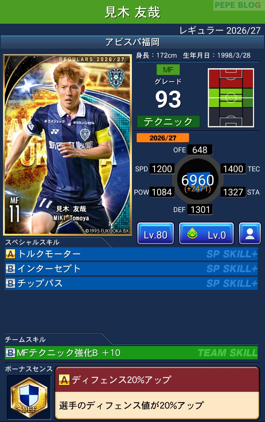 Jクラ レギュラー2026/27 アビスパ福岡 見木 友哉 グレード93
