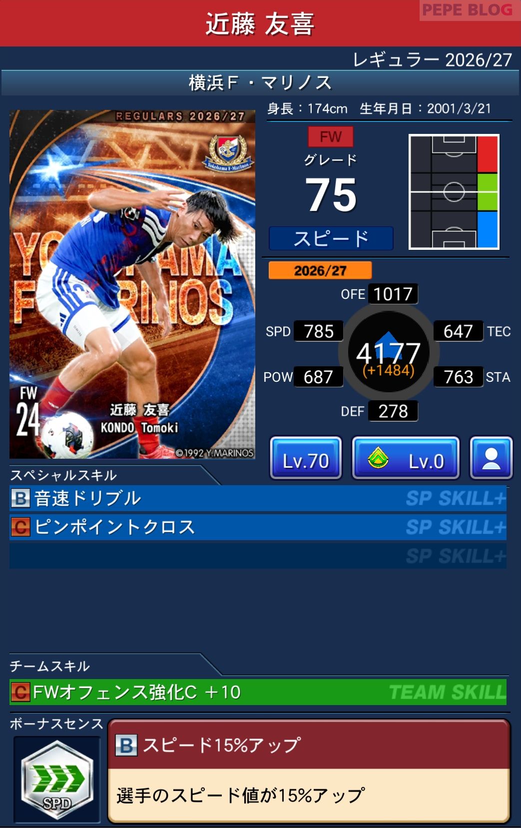 Jクラ レギュラー2026/27 横浜F・マリノス 近藤 友喜 グレード75