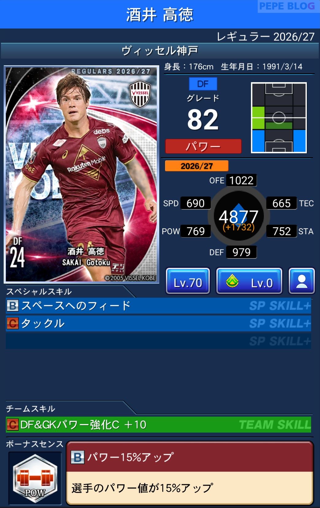 Jクラ レギュラー2026/27 ヴィッセル神戸 酒井 高徳 グレード82