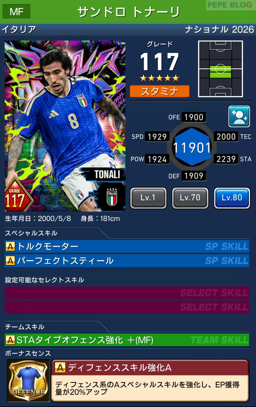 ウイコレ DYNAMOSナショナル2026 サンドロ トナーリ イタリア代表