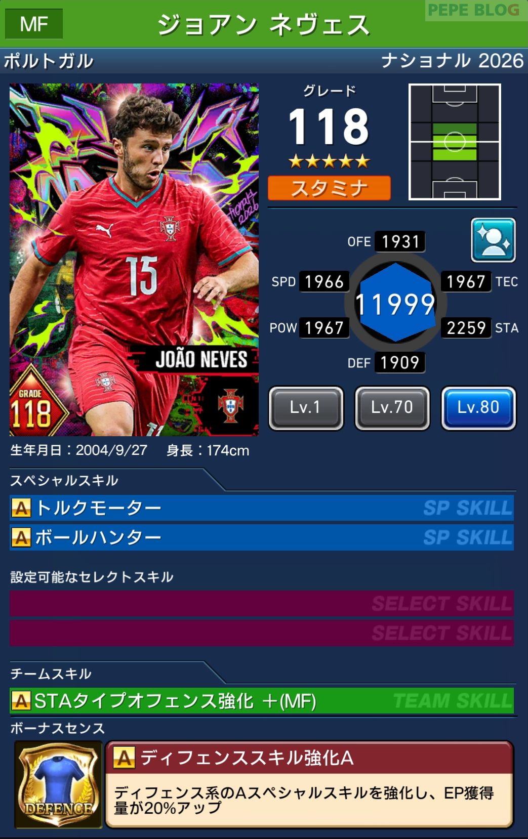 ウイコレ DYNAMOSナショナル2026 ジョアン ネヴェス ポルトガル代表