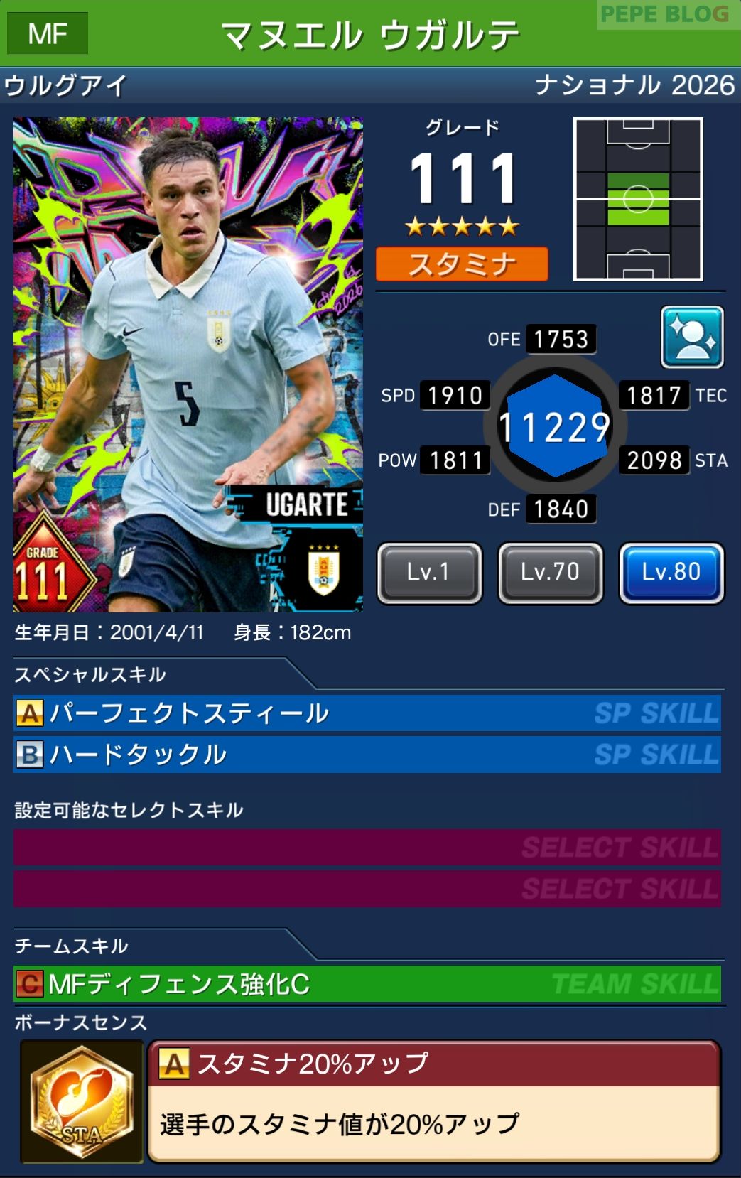 ウイコレ DYNAMOSナショナル2026 マヌエル ウガルテ ウルグアイ代表