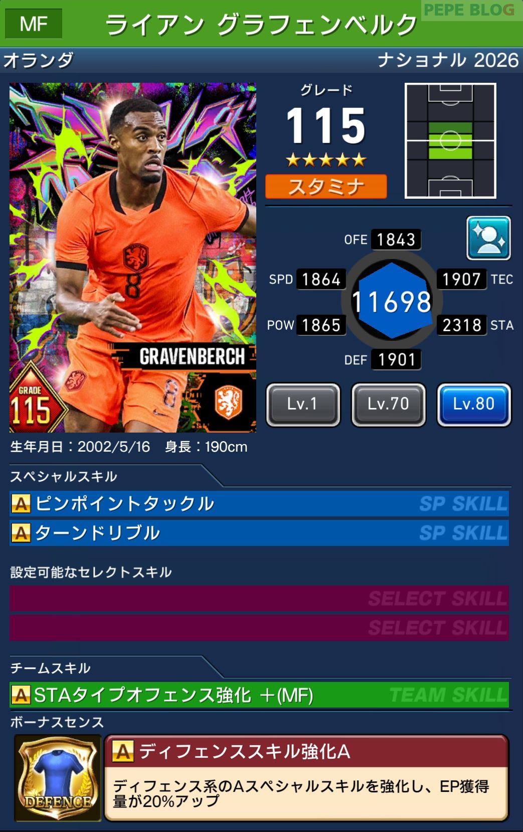 ウイコレ DYNAMOSナショナル2026 ライアン グラフェンベルク オランダ代表