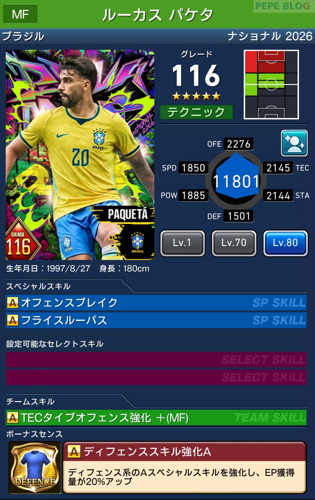 ウイコレ DYNAMOSナショナル2026 ルーカス パケタ ブラジル代表