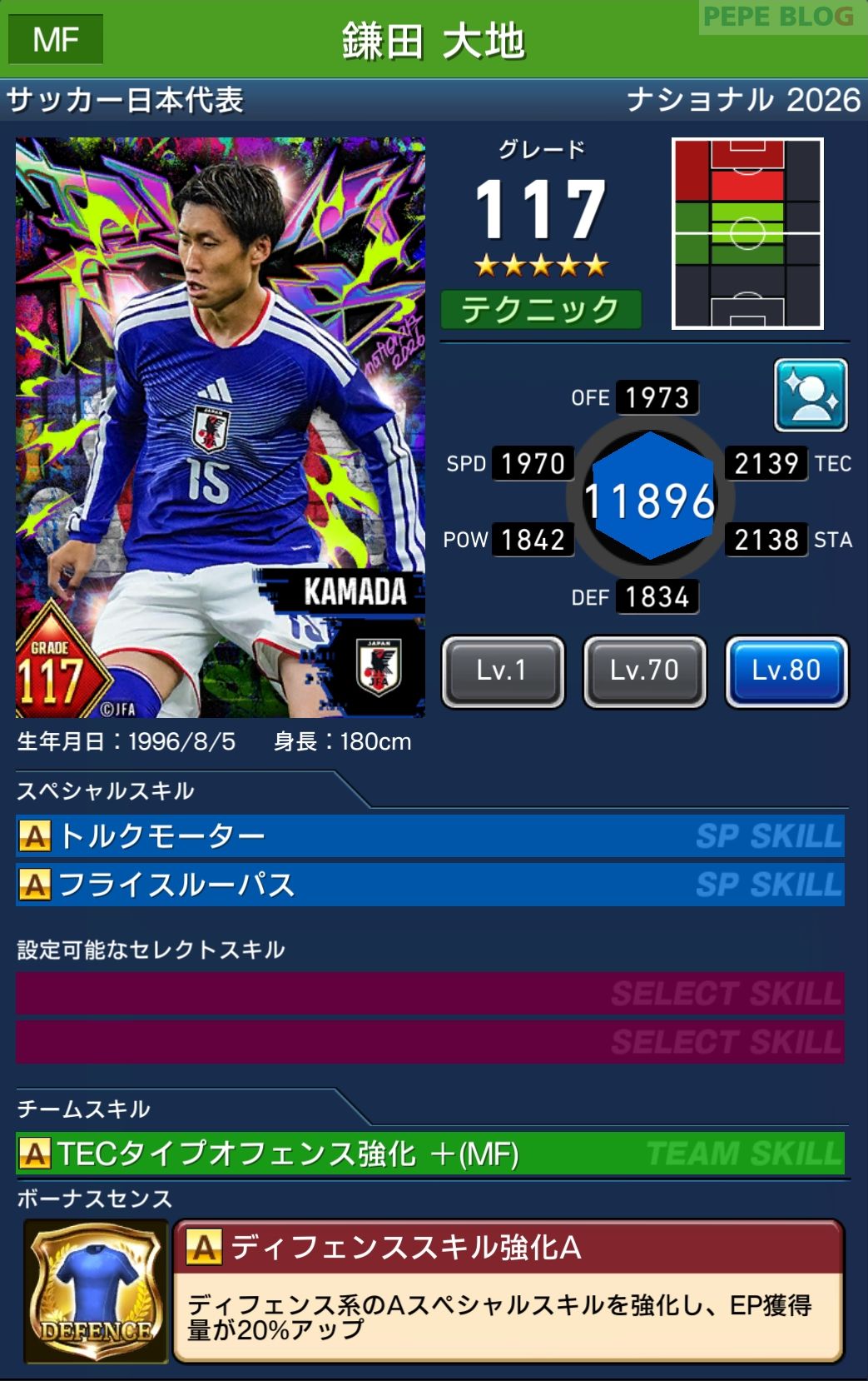 ウイコレ DYNAMOSナショナル2026 鎌田 大地 日本代表